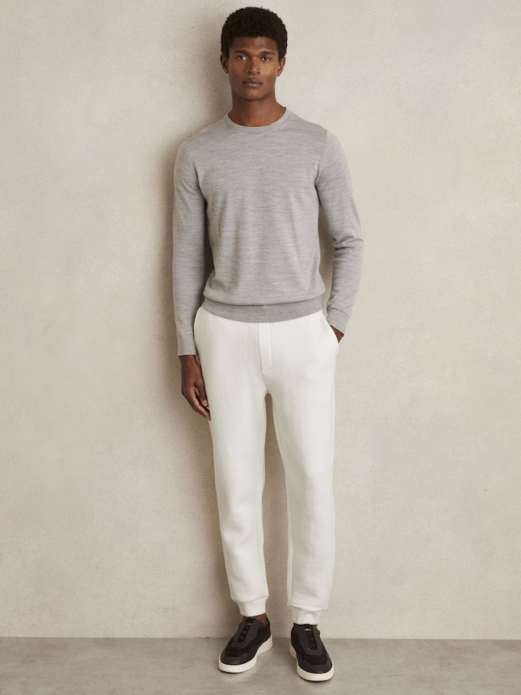 Reiss White Bow Cotton-Blend Ribbed Drawstring Joggers - Image 1 of 6