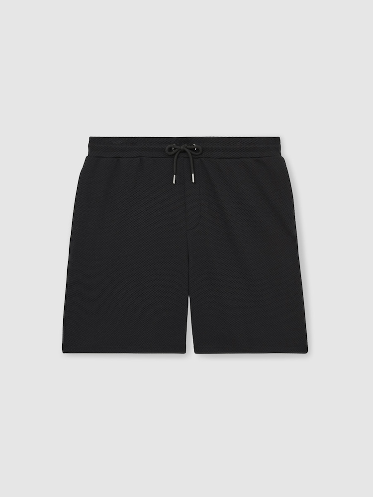 Reiss Black Amarillo Textured Drawstring Shorts - Image 2 of 6