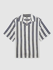 Reiss White/Navy Amos Wide-Stripe Cuban-Collar Shirt - Image 2 of 7