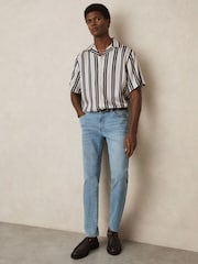 Reiss White/Navy Amos Wide-Stripe Cuban-Collar Shirt - Image 6 of 7