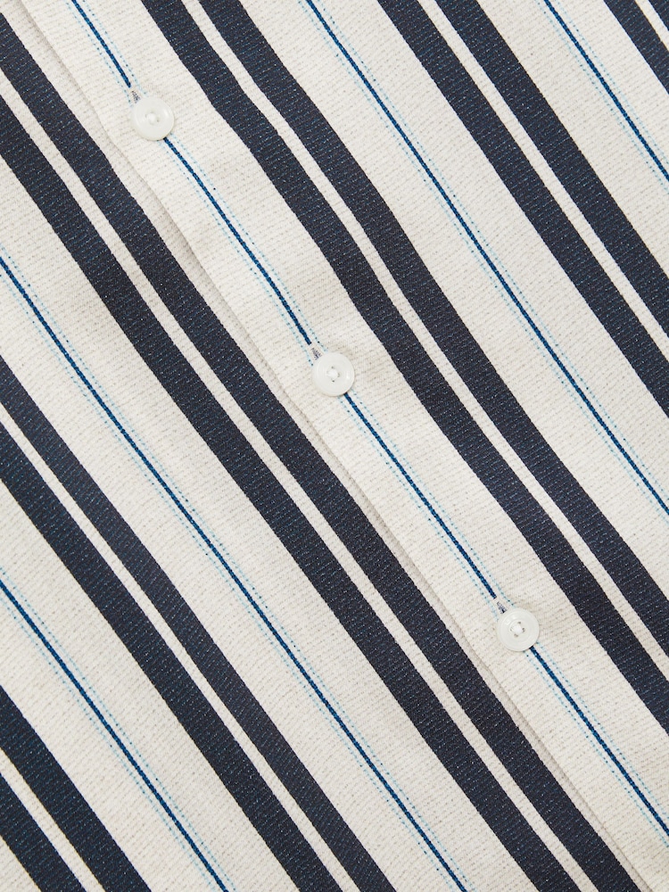 Reiss White/Navy Amos Wide-Stripe Cuban-Collar Shirt - Image 7 of 7