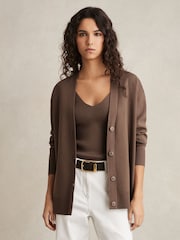 Vison - Cardigan à col en V en mélange de lyocell Reiss Lucy - Image 1 de 4