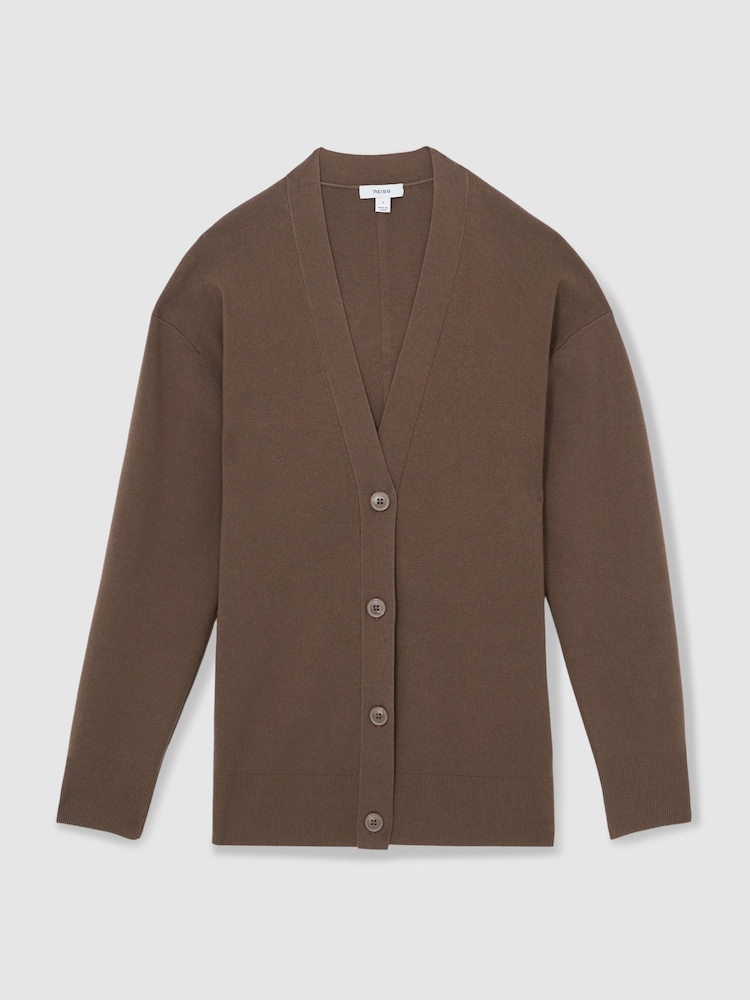 Reiss Mink Lucy Lyocell Blend V-Neck Cardigan - Image 2 of 4 Reiss Mink Lucy Lyocell Blend V-Neck Cardigan - Image 2 of 4