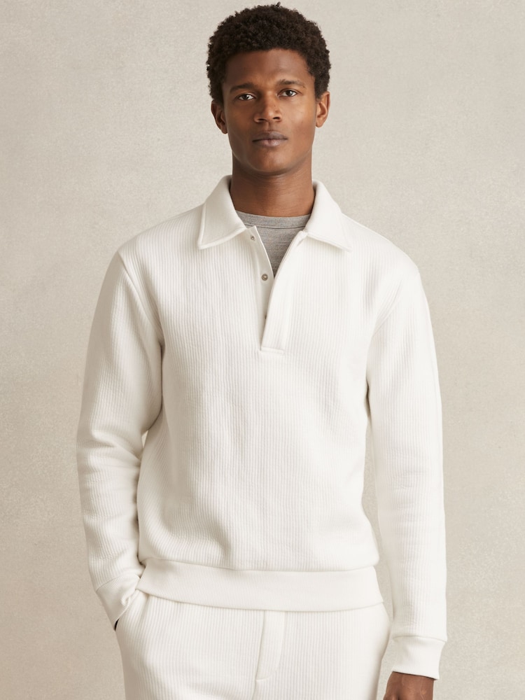 Reiss White Saxon Jersey Ribbed Polo Shirt - Image 1 of 6