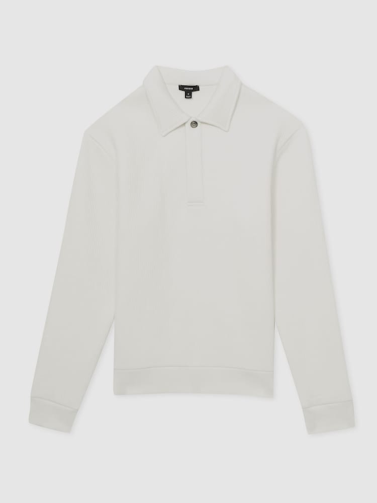Reiss White Saxon Jersey Ribbed Polo Shirt - Image 2 of 6