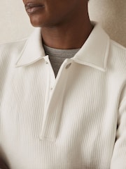 Reiss White Saxon Jersey Ribbed Polo Shirt - Image 4 of 6