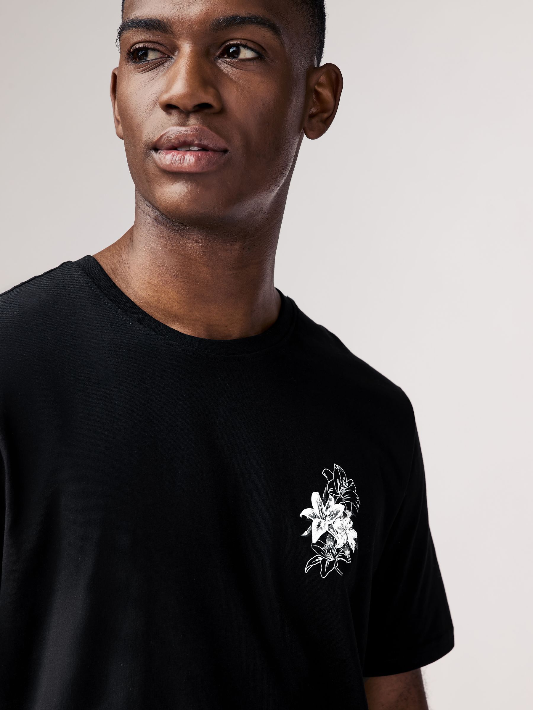 T-SHIRT UNISEXE - FLOWERS - Moonlight black