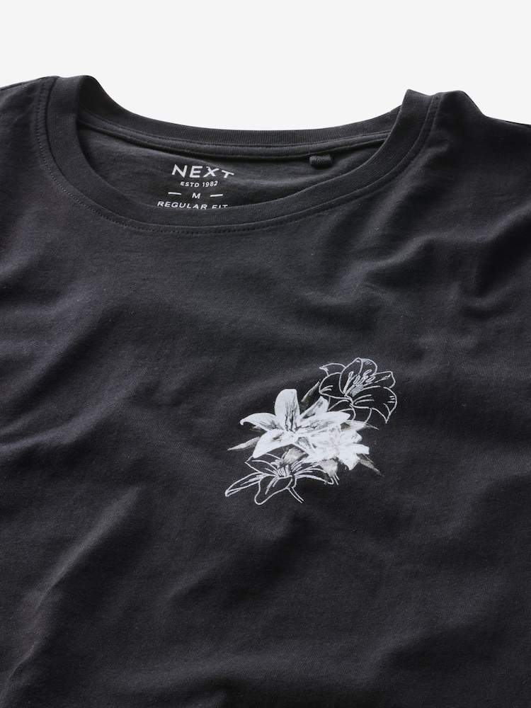 Black Flower Regular Fit Graphic Print T-Shirt - Image 8 of 8 Black Flower Regular Fit Graphic Print T-Shirt - Image 8 of 8