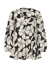 Evans Curve Contrast Floral Print Crepe Black Swing Top - Image 5 of 5