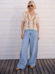 Bleach Palazzo Wide Leg 100% Cotton Jeans - Image 1 of 4