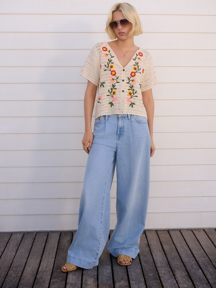 Bleach Palazzo Wide Leg 100% Cotton Jeans - Image 1 of 4