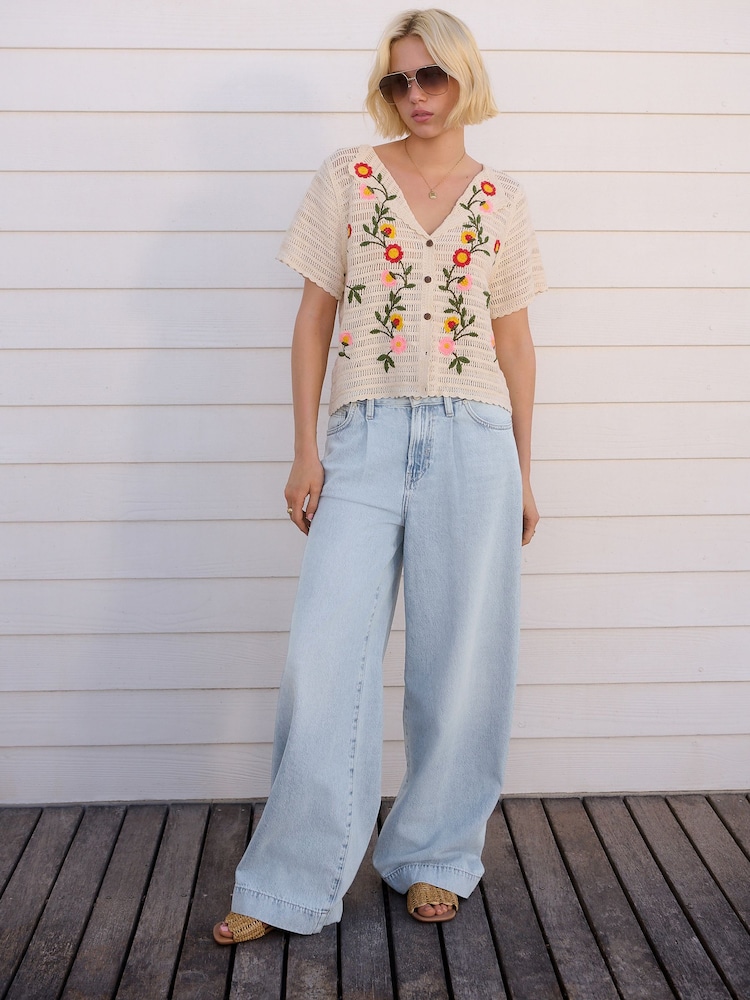 Desteñido - Palazzo Wide Leg 100% Cotton Jeans - Imagen 1 de 7 Desteñido - Palazzo Wide Leg 100% Cotton Jeans - Imagen 1 de 7