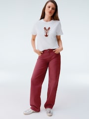 Red Baggy Wide Leg 100% Cotton Jeans - Image 1 of 8