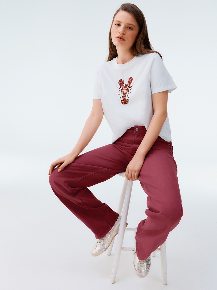 Red Baggy Wide Leg 100% Cotton Jeans - Image 2 of 8