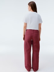 Red Baggy Wide Leg 100% Cotton Jeans - Image 3 of 8