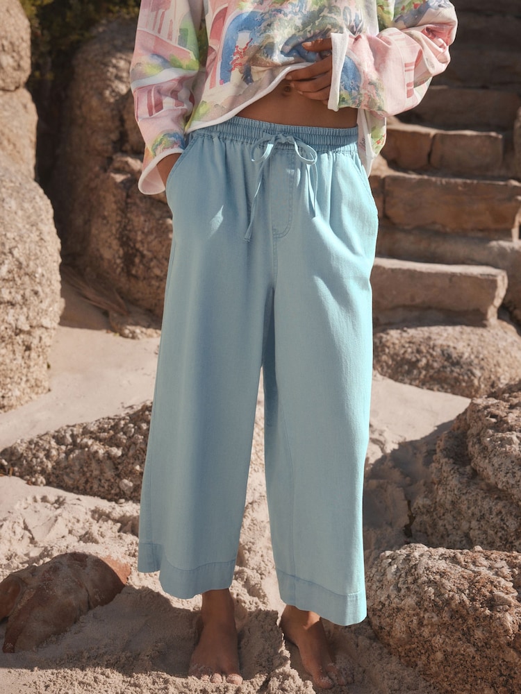 Bleach Lightweight Denim Wide Crop Jeans - Image 2 of 9 Bleach Lightweight Denim Wide Crop Jeans - Image 2 of 9