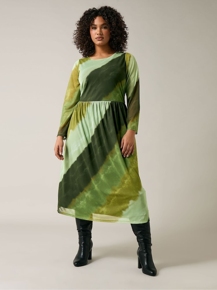 Evans Green Smudge Print Mesh Dress - Image 1 of 5