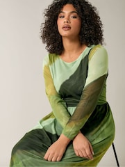 Evans Green Smudge Print Mesh Dress - Image 4 of 5