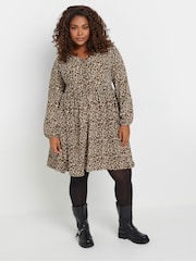 Yours Curve Natural Leopard Print Textured Midi Dress - Image 2 of 5
