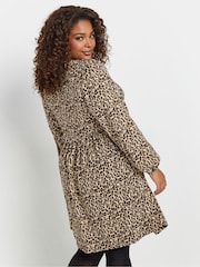 Yours Curve Natural Leopard Print Textured Midi Dress - Image 3 of 5