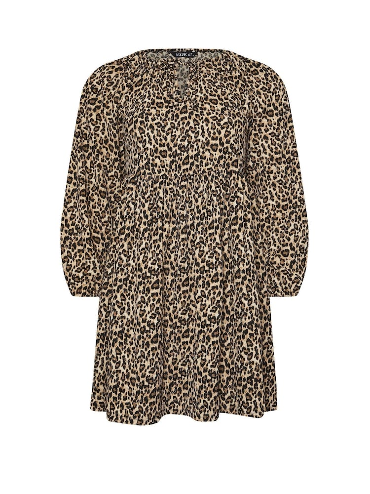 Yours Curve Natural Leopard Print Textured Midi Dress - Image 5 of 5