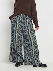 Yours Curve Blue Abstract Wide Leg Trousers - Image 1 of 5