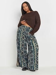 Yours Curve Blue Abstract Wide Leg Trousers - Image 2 of 5