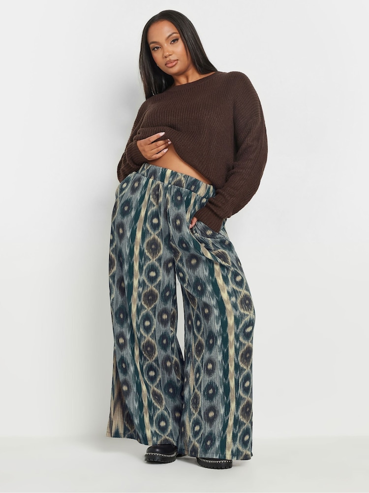 Yours Curve Blue Abstract Wide Leg Trousers - Image 2 of 5