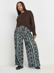 Yours Curve Blue Abstract Wide Leg Trousers - Image 3 of 5