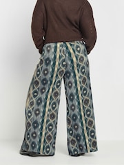 Yours Curve Blue Abstract Wide Leg Trousers - Image 4 of 5