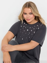 Yours Curve Grey Knitted Gem T-Shirt - Image 4 of 5