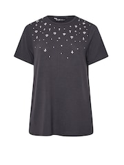 Yours Curve Grey Knitted Gem T-Shirt - Image 5 of 5