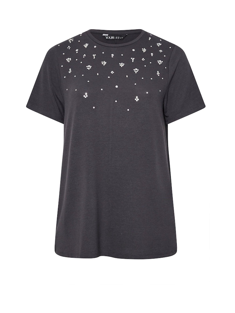 Yours Curve Grey Knitted Gem T-Shirt - Image 5 of 5