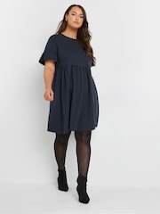 Yours Curve Blue Frill Sleeve Smock Tunic Dress - Image 2 of 5