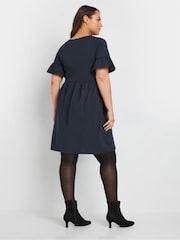 Yours Curve Blue Frill Sleeve Smock Tunic Dress - Image 3 of 5