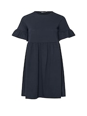 Yours Curve Blue Frill Sleeve Smock Tunic Dress - Image 5 of 5