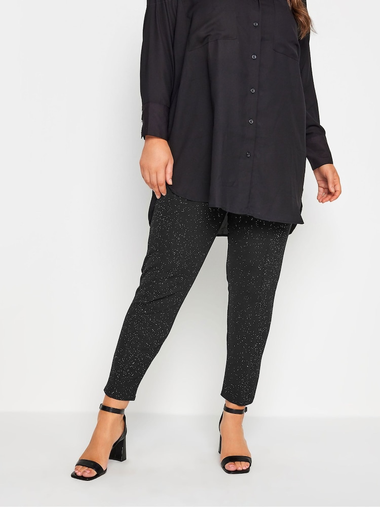 Yours Curve Black Glitter Tapered Trousers - Image 1 of 3