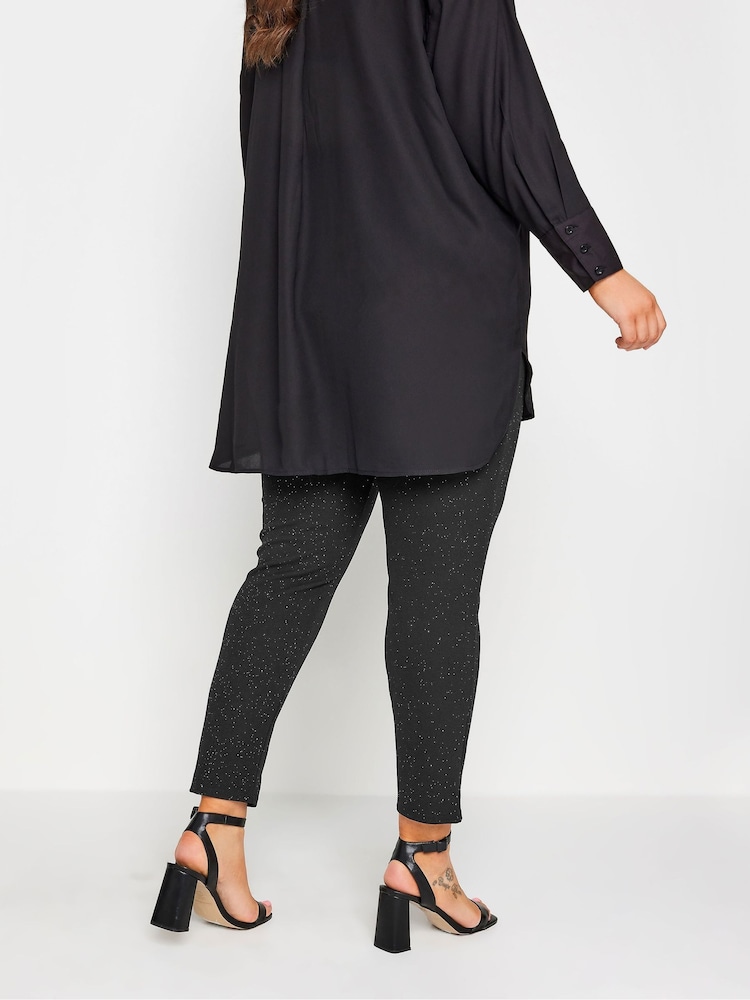 Yours Curve Black Glitter Tapered Trousers - Image 3 of 3