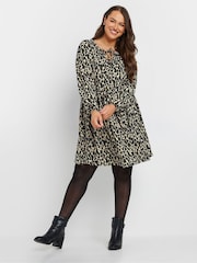 Yours Curve Black Leopard Print Textured Midi Dress - Image 1 of 5