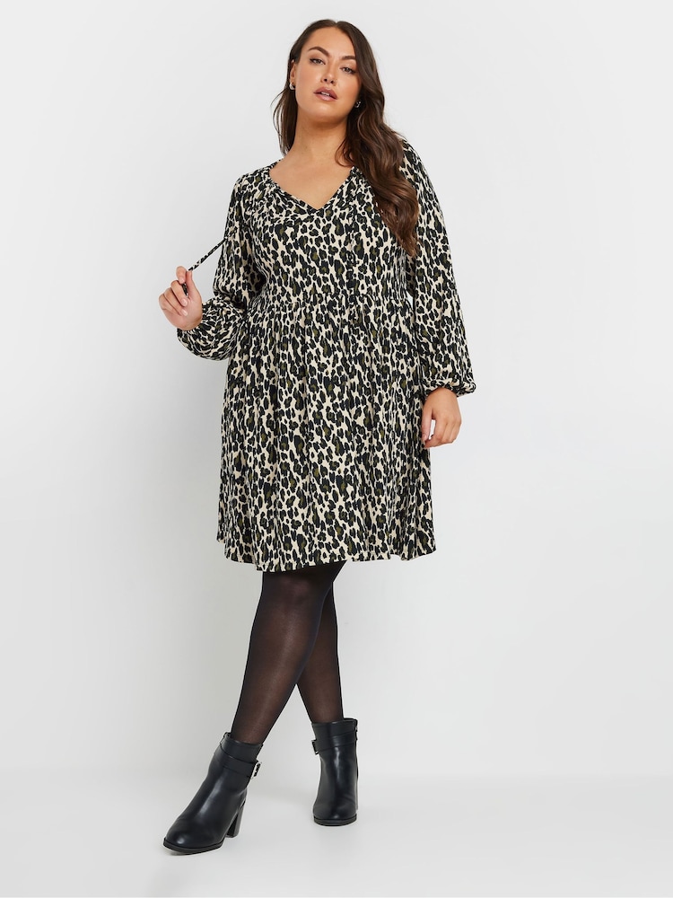 Yours Curve Black Leopard Print Textured Midi Dress - Image 2 of 5