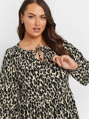 Yours Curve Black Leopard Print Textured Midi Dress - Image 4 of 5
