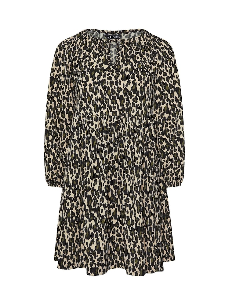 Yours Curve Black Leopard Print Textured Midi Dress - Image 5 of 5