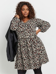 Yours Curve Orange Leopard Print Textured Midi Dress - Image 1 of 5