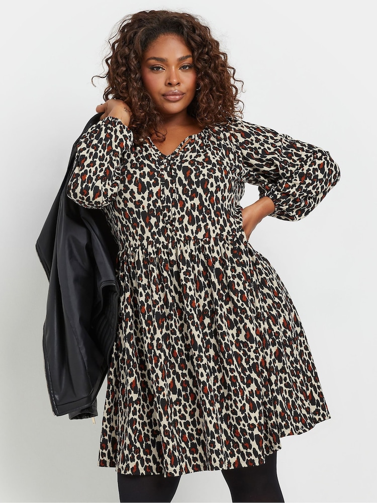 Yours Curve Orange Leopard Print Textured Midi Dress - Image 1 of 5 Yours Curve Orange Leopard Print Textured Midi Dress - Image 1 of 5