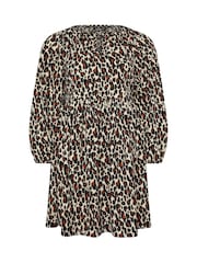 Yours Curve Orange Leopard Print Textured Midi Dress - Image 5 of 5