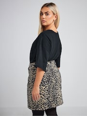 Yours Curve Natural Limited Denim Leopard Print Mini Skirt - Image 2 of 8