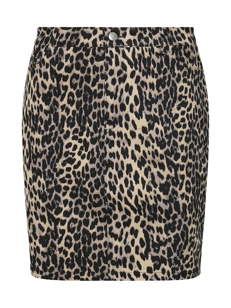 Yours Curve Natural Limited Denim Leopard Print Mini Skirt - Image 8 of 8