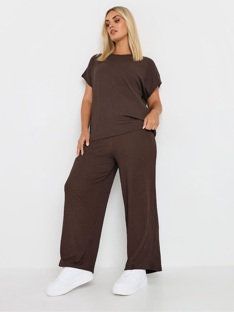 Yours Curve Brown Limited Bubble Tex Trousers - Image 2 of 5 Yours Curve Brown Limited Bubble Tex Trousers - Image 2 of 5