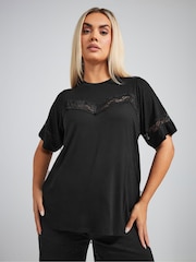 Yours Curve Black Limited Lace Insert Top - Image 1 of 5