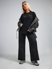 Yours Curve Black Limited Lace Insert Top - Image 2 of 5